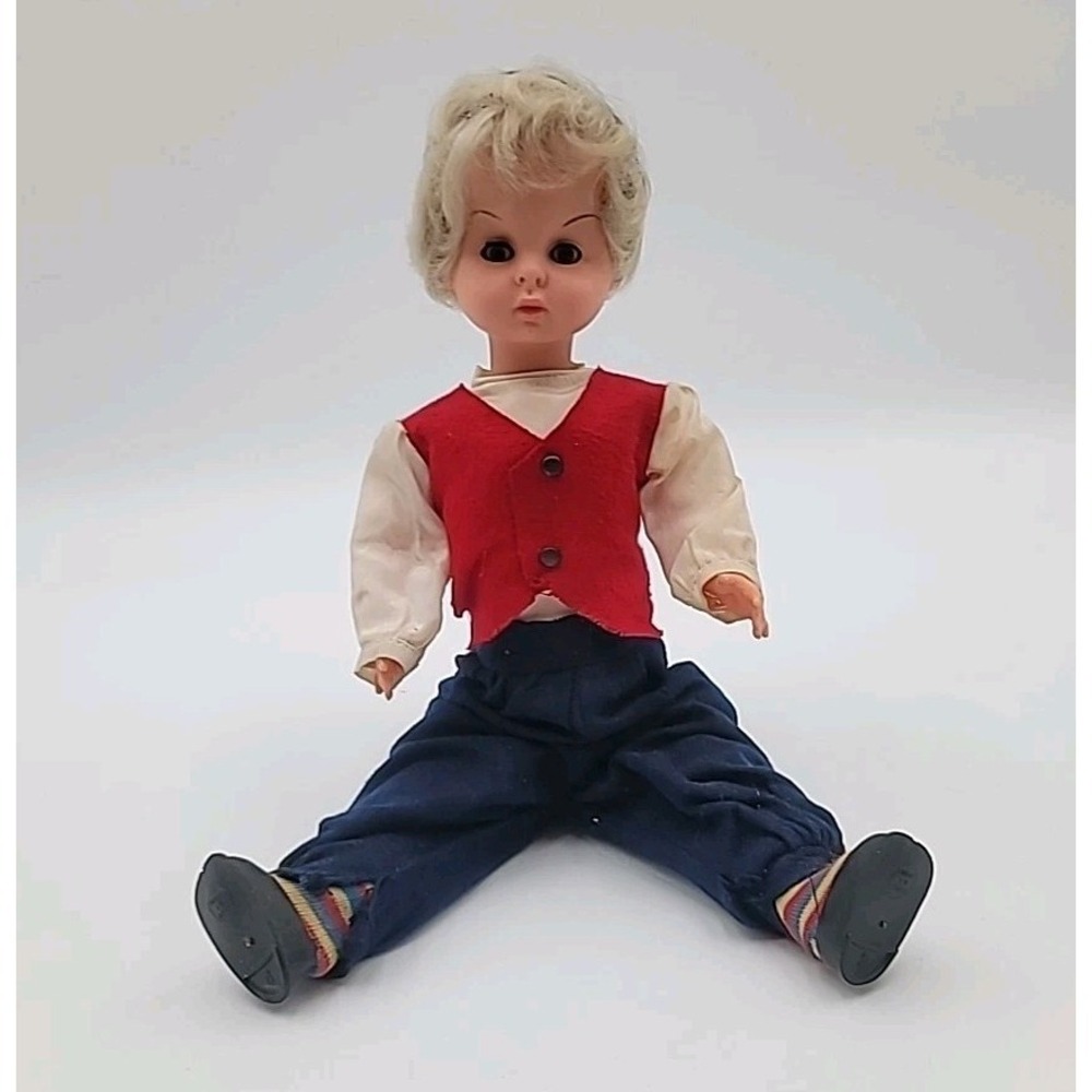 VTG Doll Brown Sleepy Eyes White Hair 13.5" Cry Box Works Needs TLC Italy